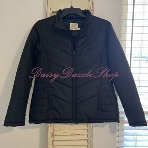 ✨Faded Glory Puffer Jacket Woman's 12-14 large Black Full Zip up‎ Long Sleeve✨